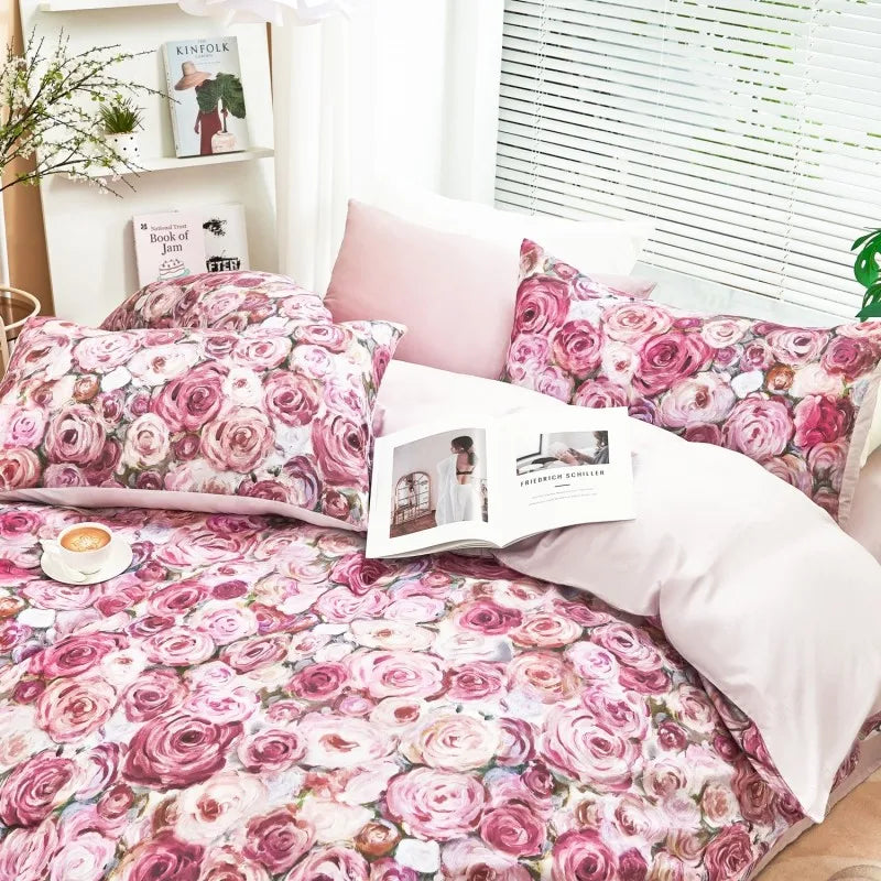designer bedding Ultra Soft 400TC Cotton Floral Printed Bedding Set - Pink