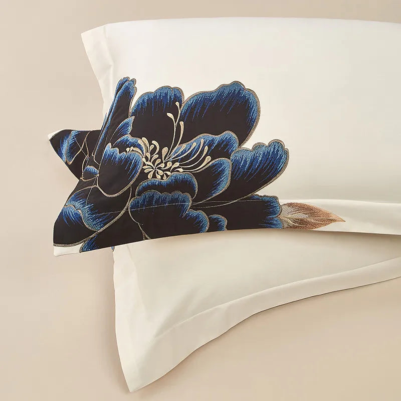 luxury Egyptian Cotton Embroidered Patchwork Bedding Set - Black