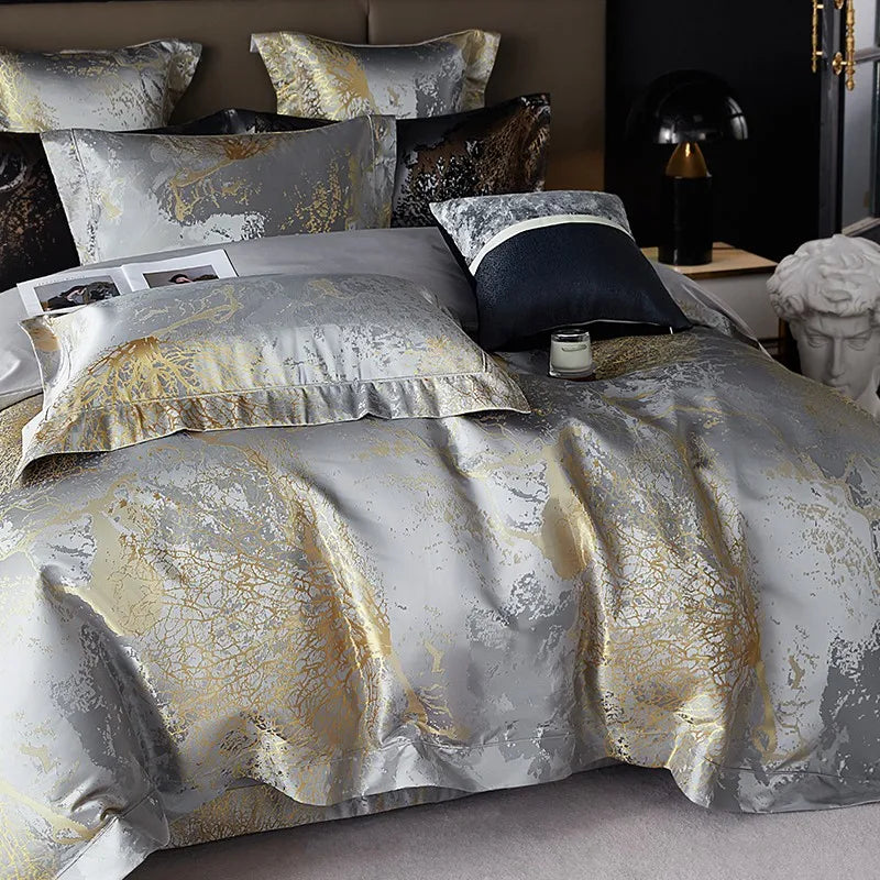 luxury  Egyptian Cotton Satin Jacquard Bedding Set – Grey