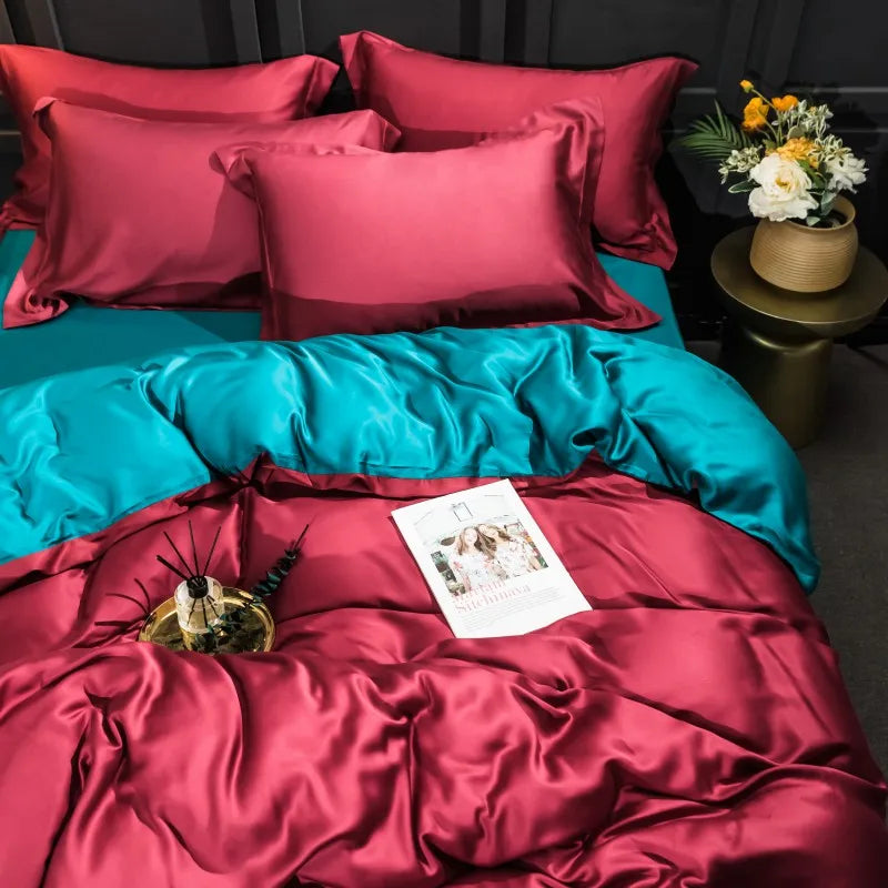 luxury  Solid Color 100% Bamboo Fiber Bedding Set - Cherry