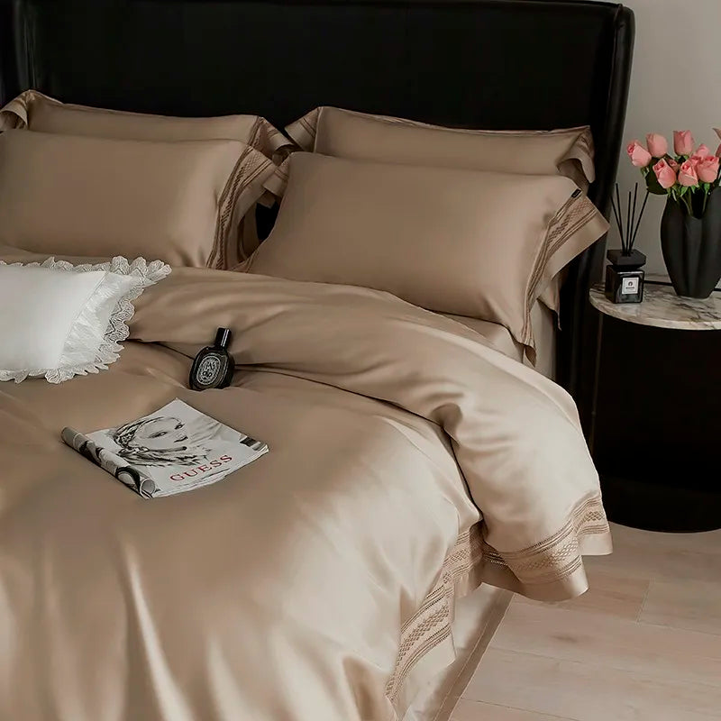 luxury bed sets  Eucalyptus Lyocell Cooling Bamboo Fiber Bedding Set - Beige