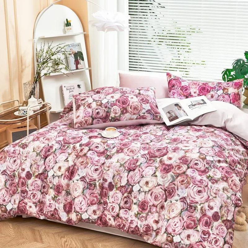 luxury bed sheet Ultra Soft 400TC Cotton Floral Printed Bedding Set - Pink