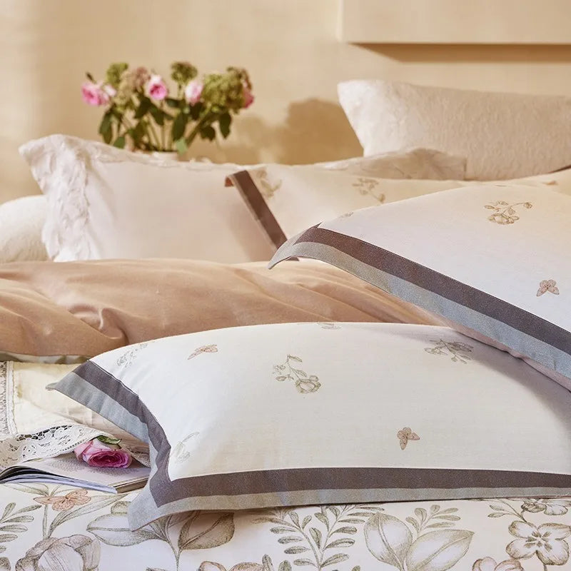 luxury bed sheets Soft Cotton Floral Duvet Cover Set - Cream