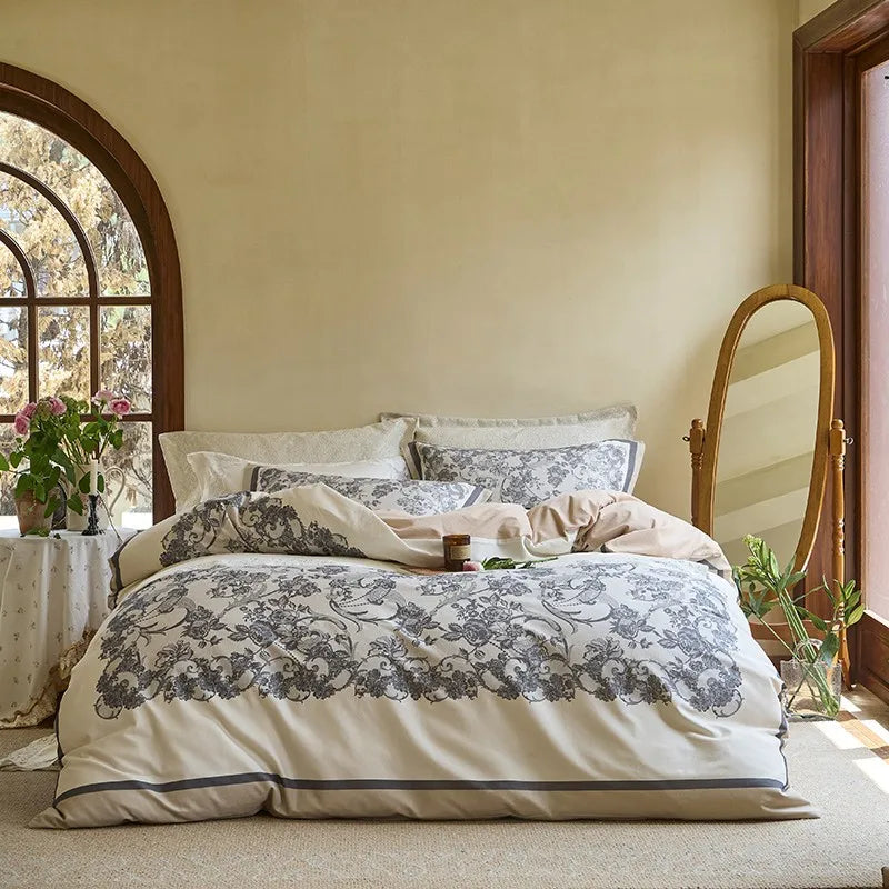 luxury bed sheets Soft Cotton Floral Duvet Cover Set - Gray