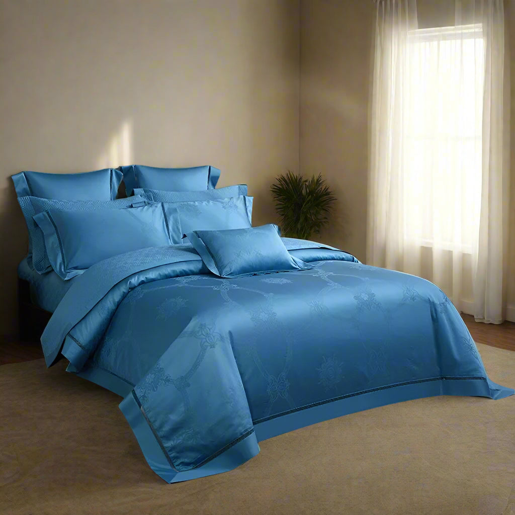 luxury bedding Egyptian Cotton Jacquard Wave Bedding Set - Blue
