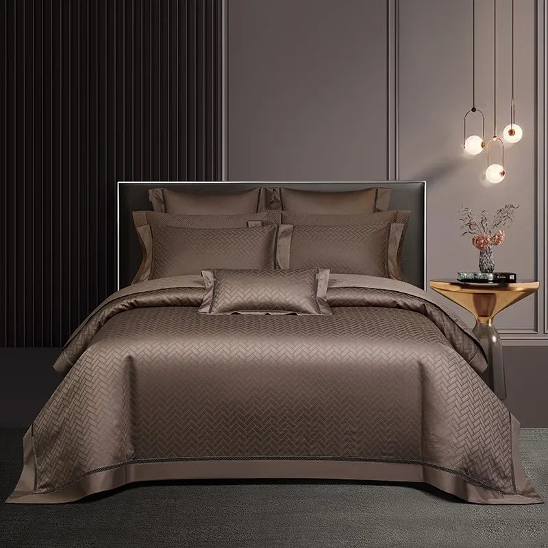 luxury bedding Egyptian Cotton Jacquard Wave Bedding Set - Brown