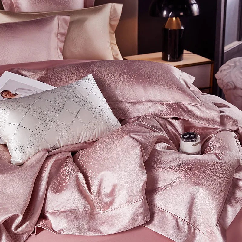 luxury bedding Egyptian Cotton Satin Jacquard Bedding Set - Pink