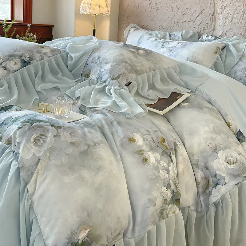 luxury bedding French Romantic 600TC Cotton Floral Bedding Set - Blue