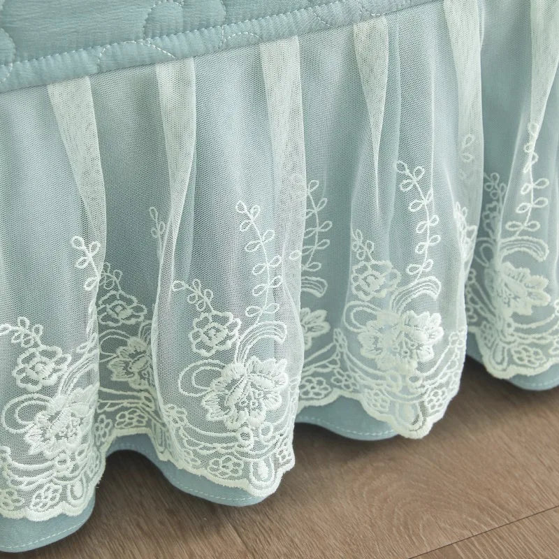 luxury bedding Quilted Floral Embossed Lace Bedding Set - Blue