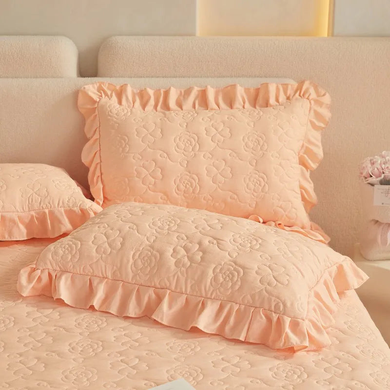luxury bedding Quilted Floral Embossed Lace Bedding Set - Peach