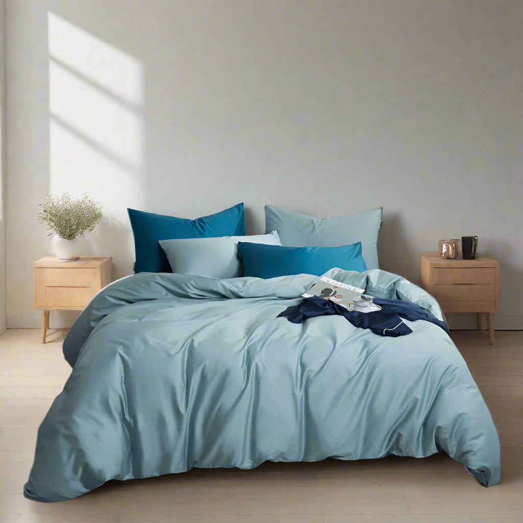 luxury bedding Silky Soft Pure Egyptian Cotton Bedding Set - Ice Blue
