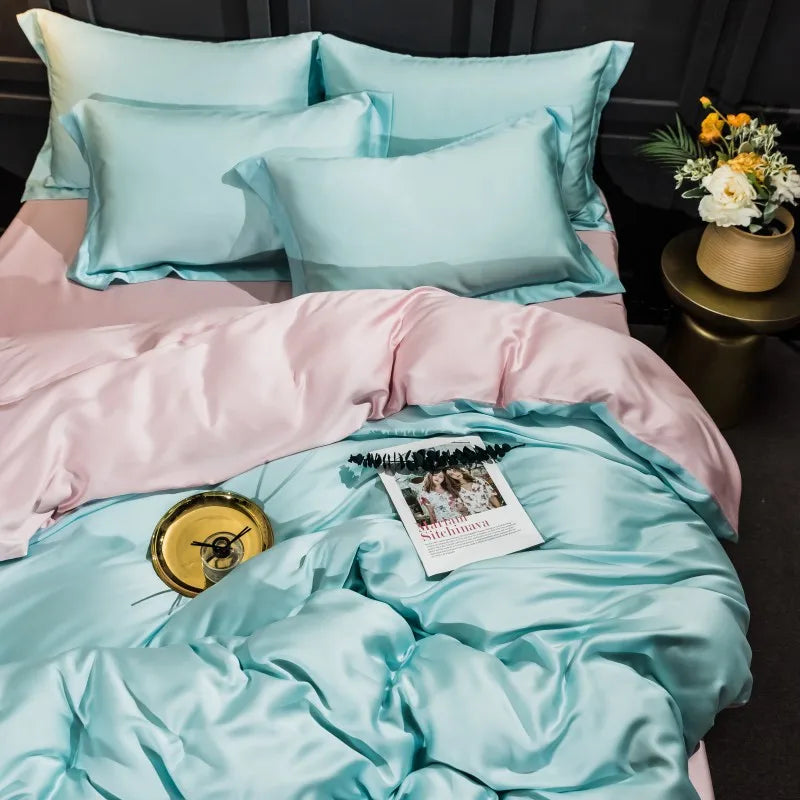 luxury bedding Solid Color 100% Bamboo Fiber Bedding Set - Light Blue