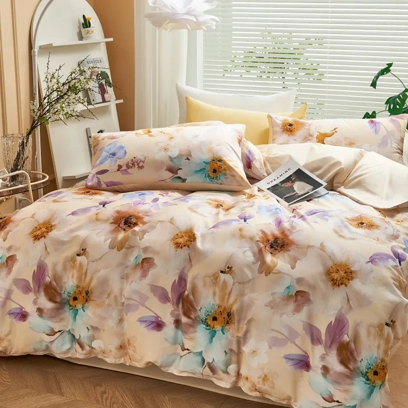 luxury bedding Ultra Soft 400TC Cotton Floral Printed Bedding Set - Peach