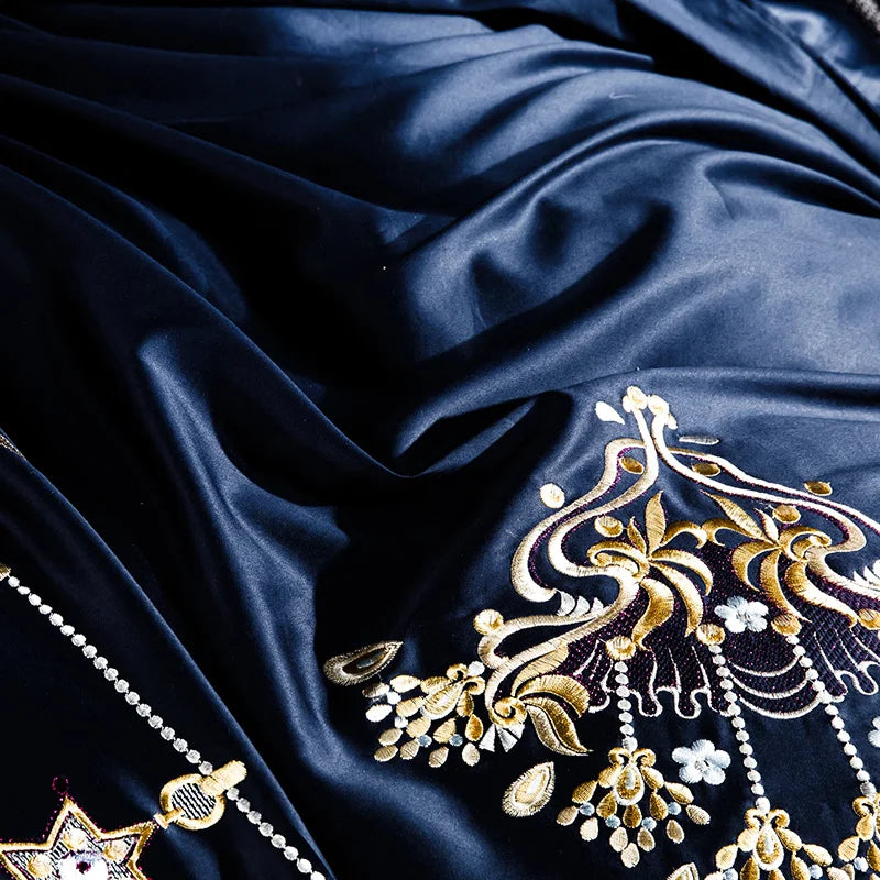luxury linens Egyptian Cotton Embroidered Bedding Set - Blue