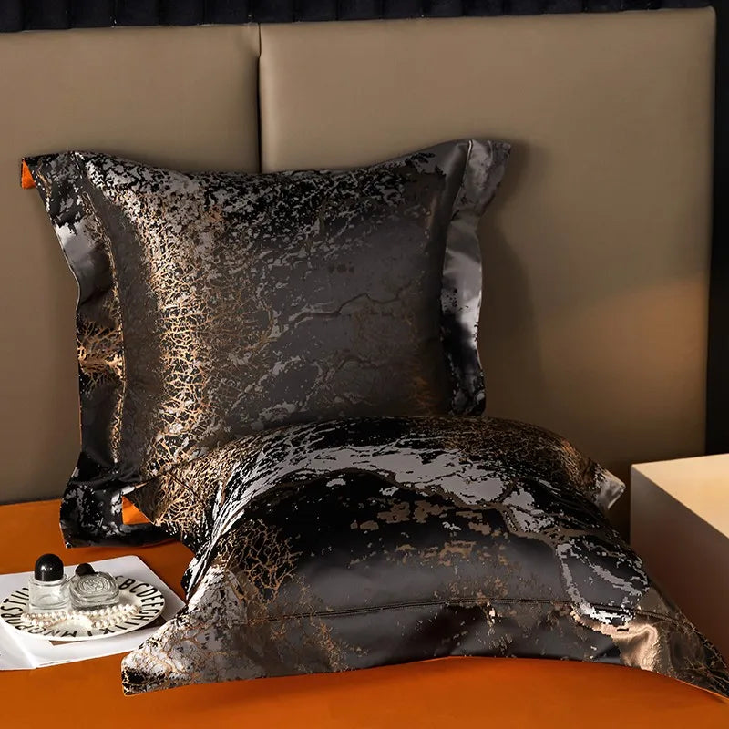 luxury linens Egyptian Cotton Satin Jacquard Bedding Set - Black