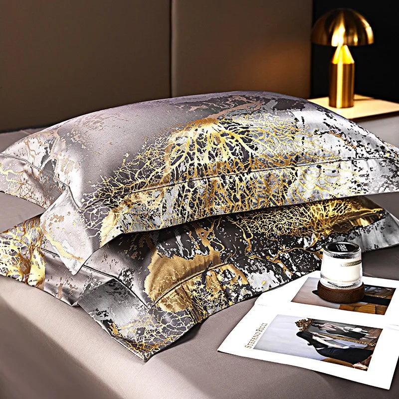 luxury linens Egyptian Cotton Satin Jacquard Bedding Set – Gray