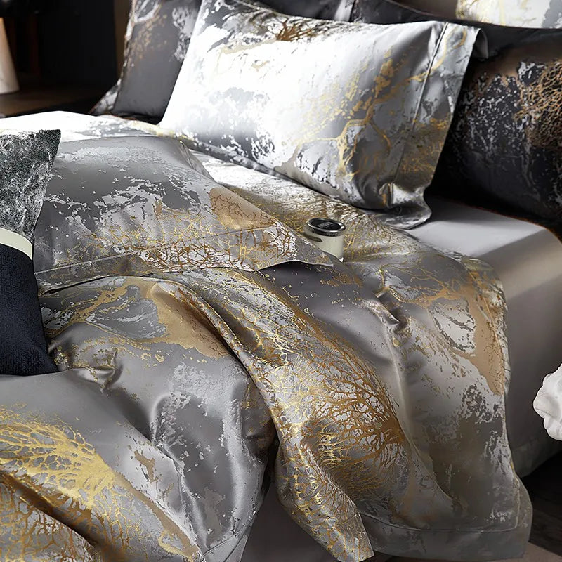 luxury linens Egyptian Cotton Satin Jacquard Bedding Set – Grey