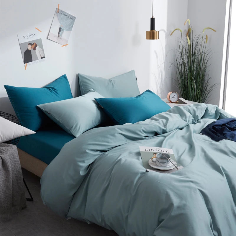 luxury linens Silky Soft Pure Egyptian Cotton Bedding Set - Ice Blue