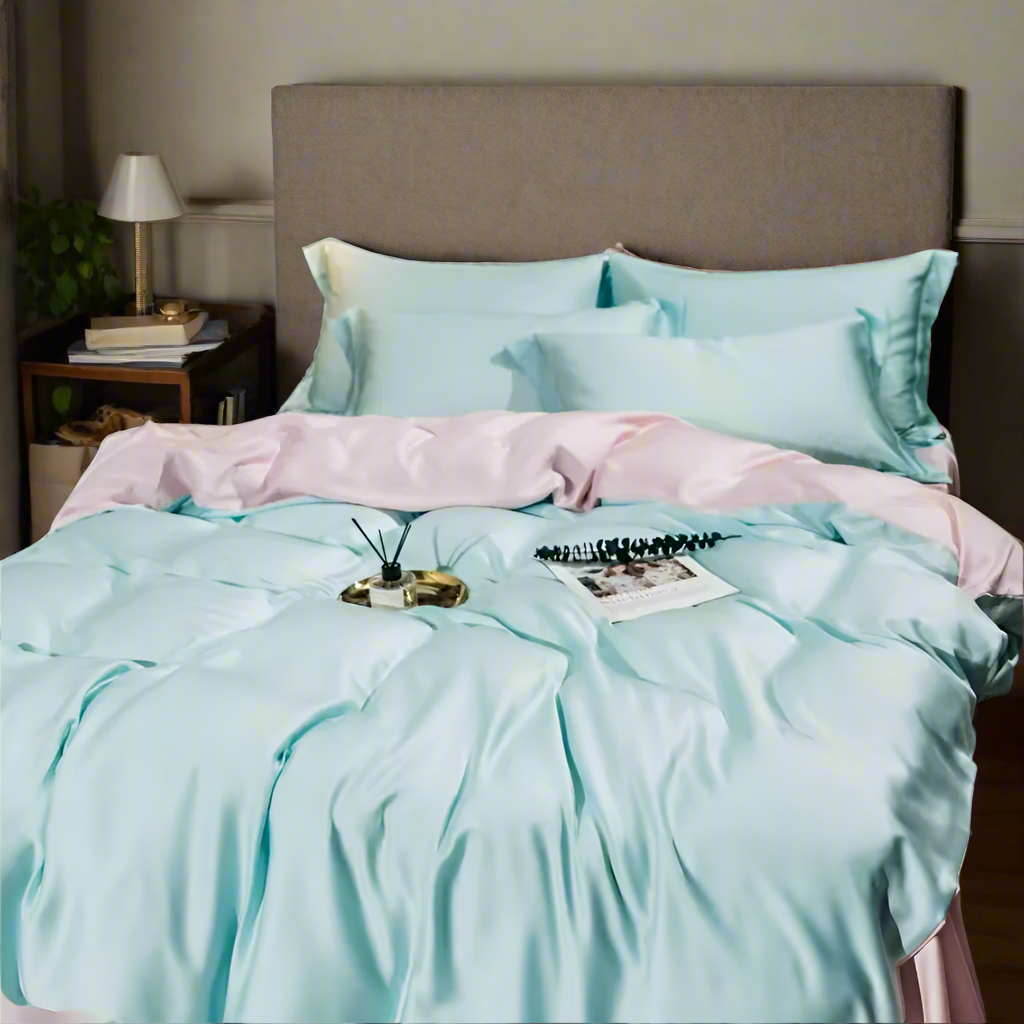 luxury linens Solid Color 100% Bamboo Fiber Bedding Set - Light Blue