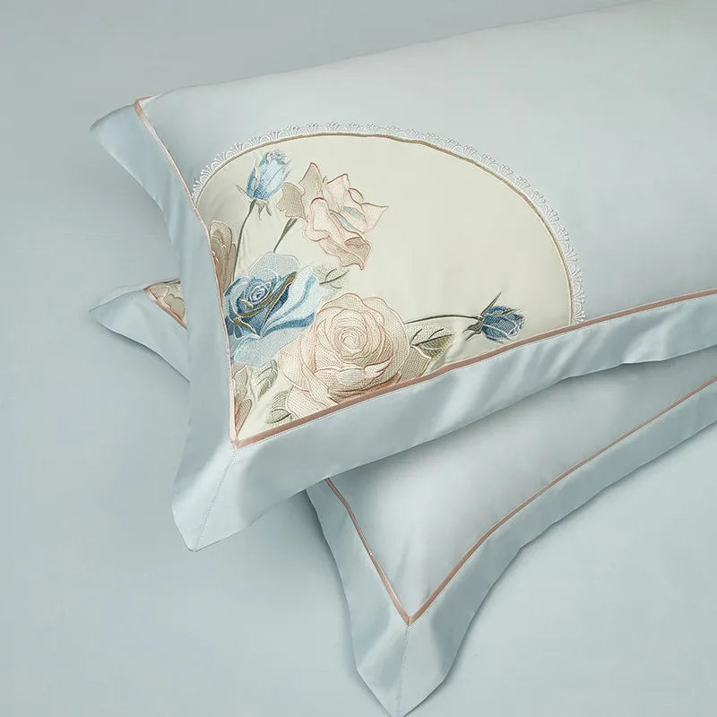 luxury sets  Egyptian Cotton Embroidered Patchwork Bedding Set - Blue