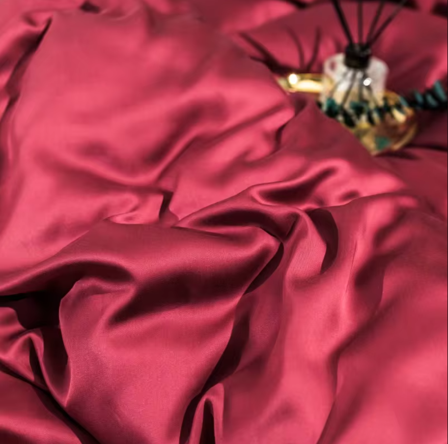 premium  Solid Color 100% Bamboo Fiber Bedding Set - Cherry