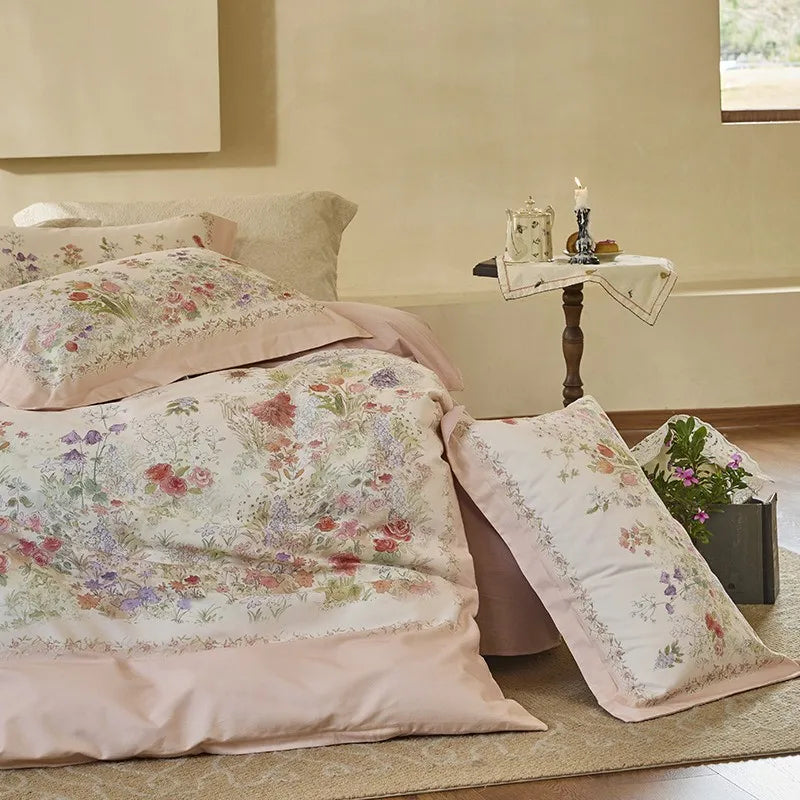 premium bed linen Soft Cotton Floral Duvet Cover Set - Light Orange