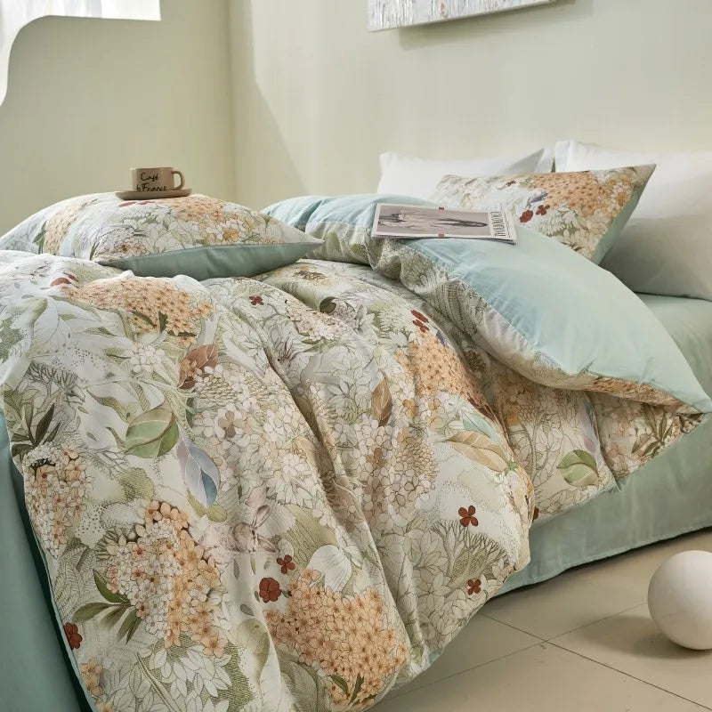 premium bed linen Ultra Soft 400TC Cotton Floral Printed Bedding Set - Ice Blue