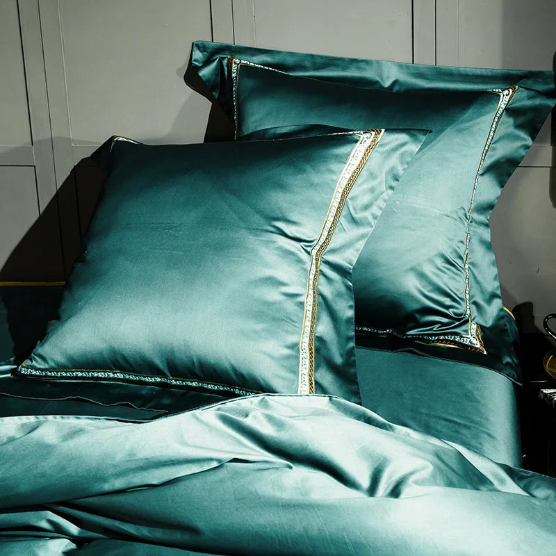 premium bed sheets Egyptian Cotton Embroidered Bedding Set - Green