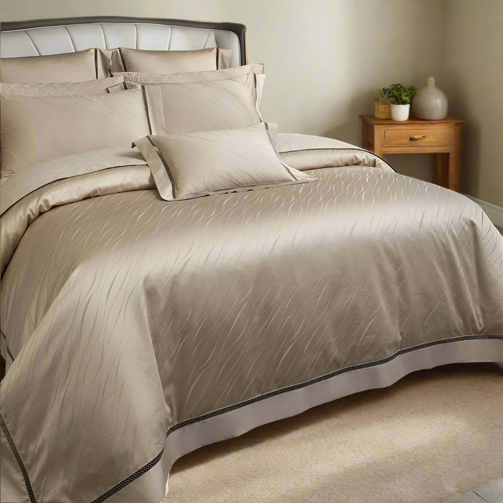 premium bed sheets Egyptian Cotton Jacquard Wave Bedding Set - Beige