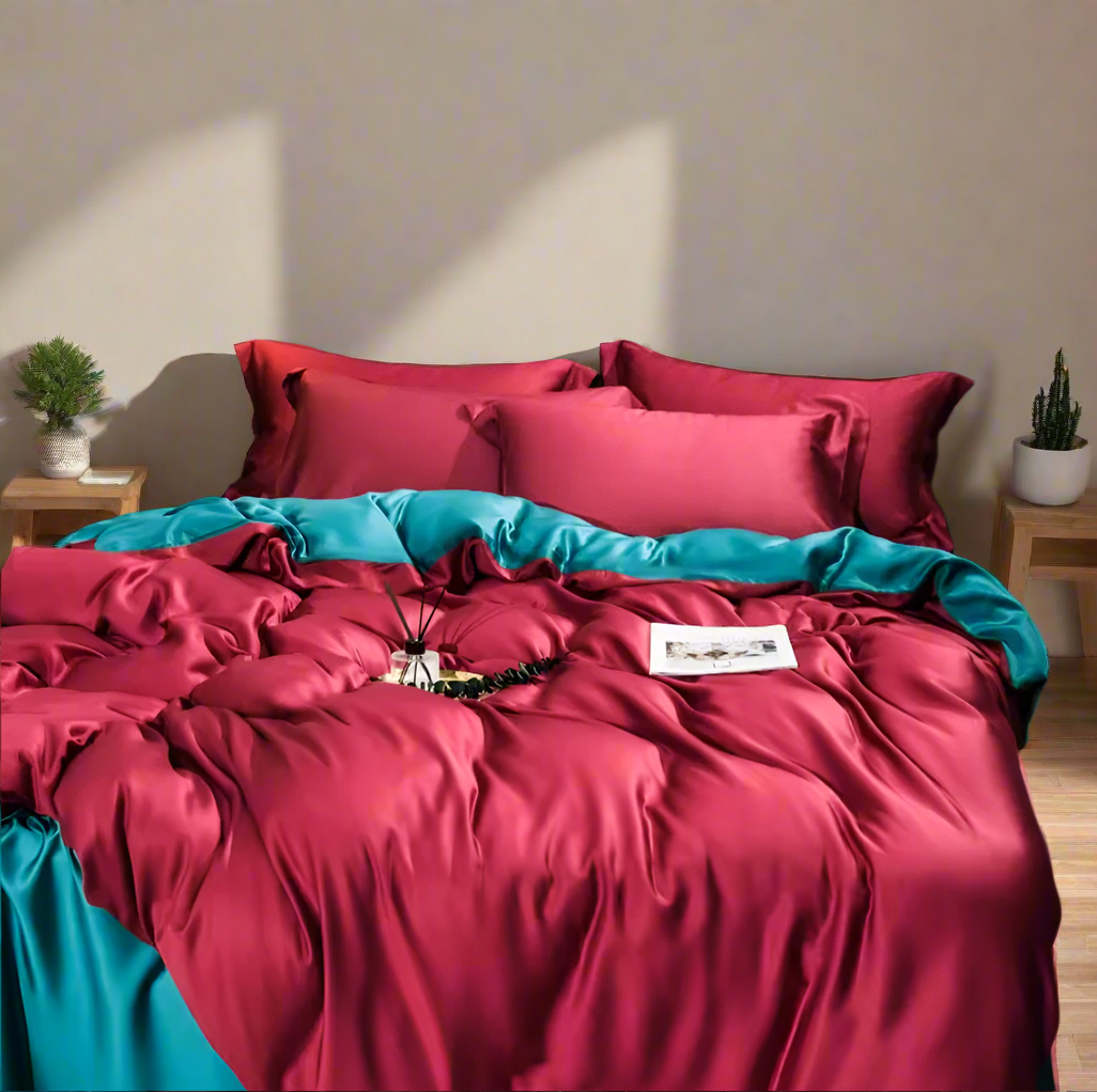 premium bed sheets Solid Color 100% Bamboo Fiber Bedding Set - Cherry
