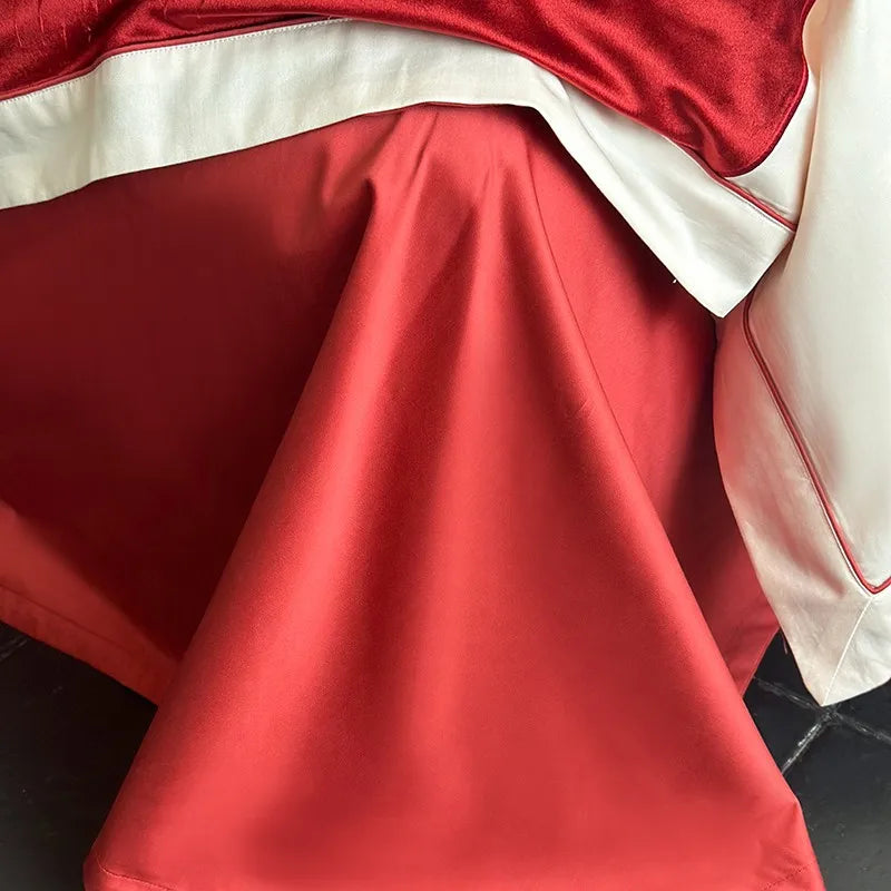 premium linen 800TC Egyptian Cotton Red Patchwork Gorgeous Bedding Set