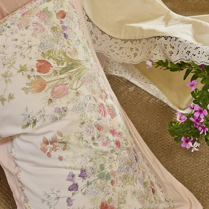 premium linen Soft Cotton Floral Duvet Cover Set - Light Orange