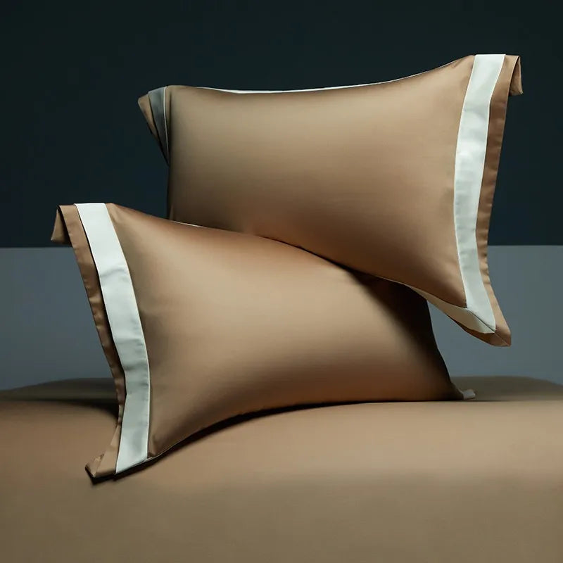 silk bed sheets Egyptian Cotton 4PCS Bedding Set - Brown