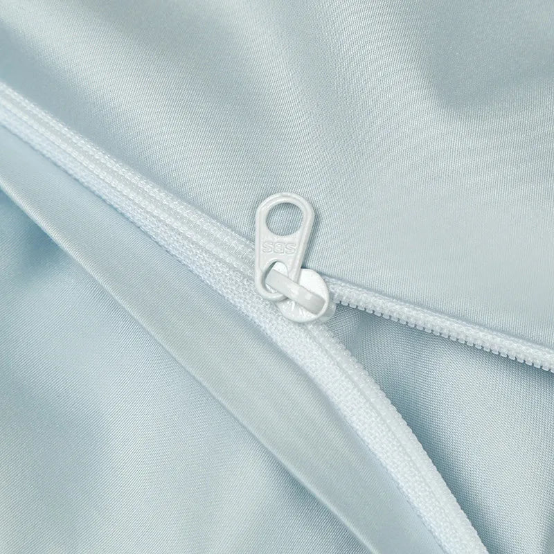 silk bed sheets  Egyptian Cotton Embroidered Patchwork Bedding Set - Blue