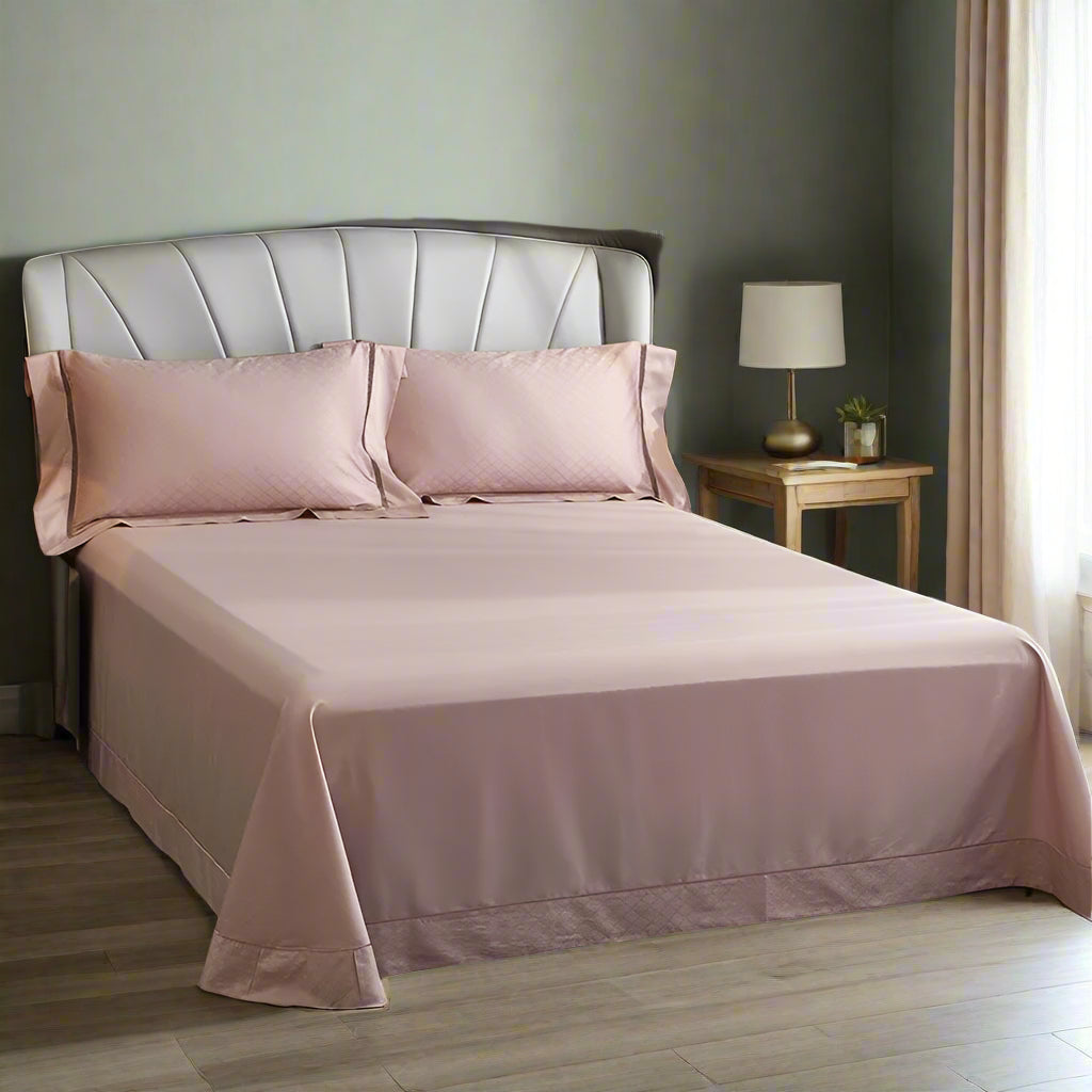 silk bed sheets  Egyptian Cotton Jacquard Wave Bedding Set - Pink
