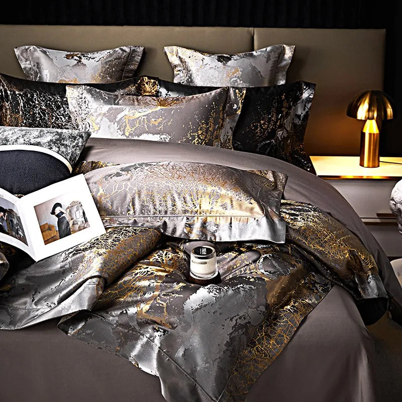 silk bed sheets Egyptian Cotton Satin Jacquard Bedding Set – Gray