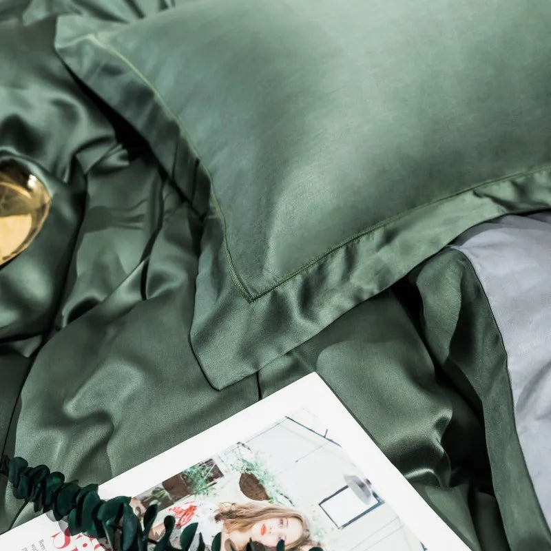 silk bed sheets Solid Color 100% Bamboo Fiber Bedding Set - Olive