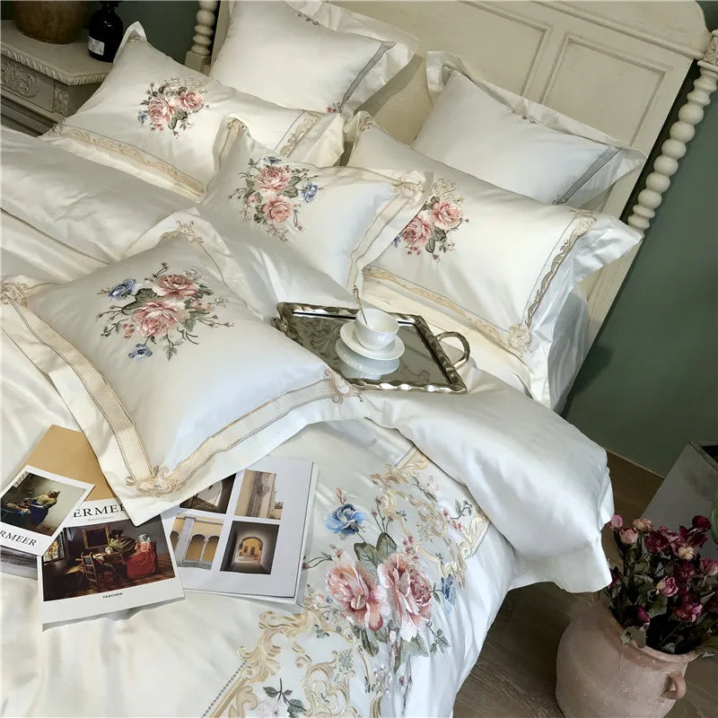 silk bedding 800TC Egyptian Cotton Luxury Embroidered Bedsheet