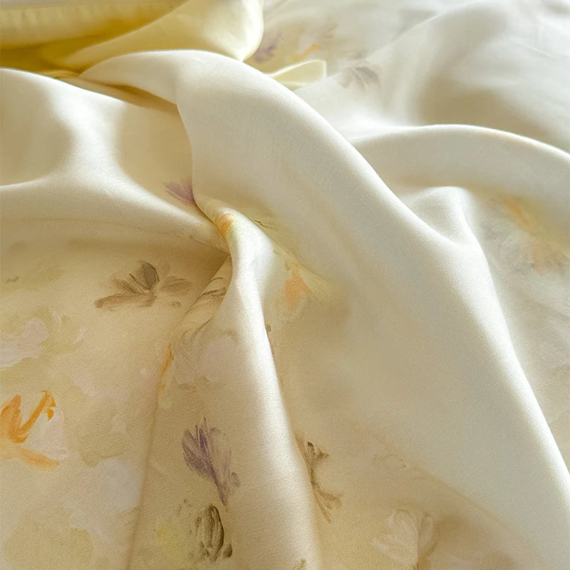 silk bedding Eucalyptus Bamboo Cooling 4Pcs Bedding Set - Cream