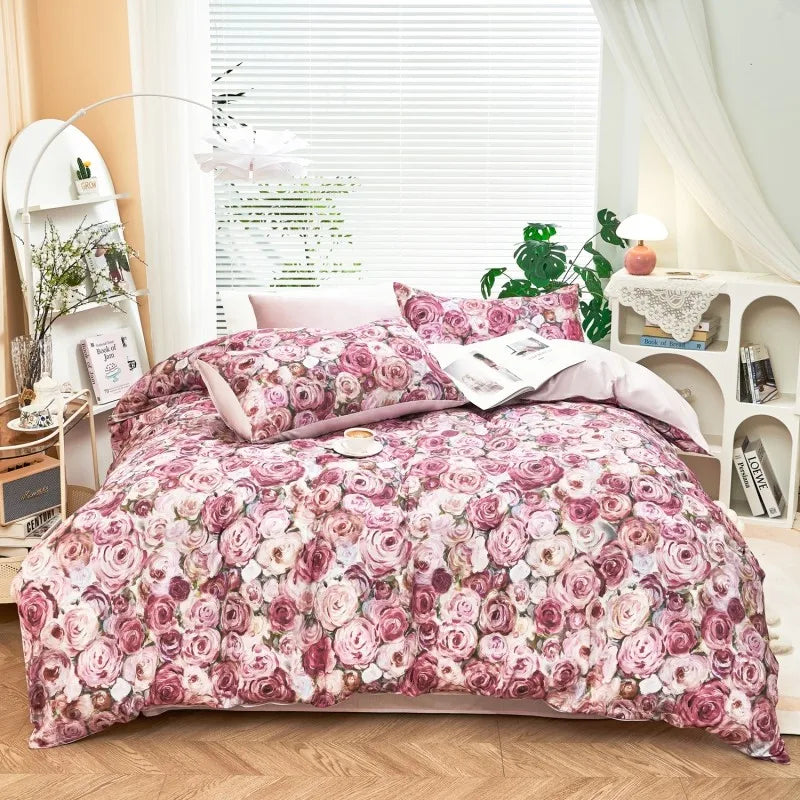 silk bedding Ultra Soft 400TC Cotton Floral Printed Bedding Set - Pink