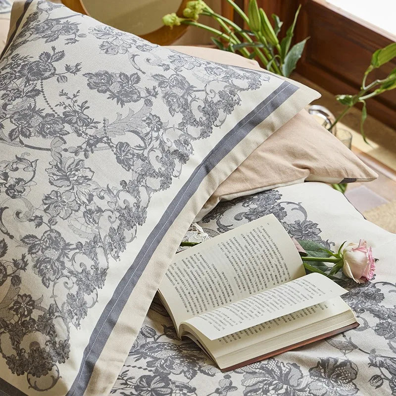 silk luxury bedding Soft Cotton Floral Duvet Cover Set - Gray