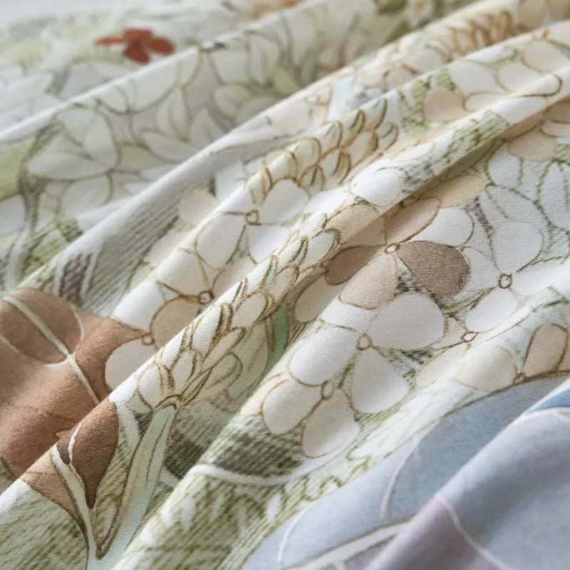 silk luxury bedding  Ultra Soft 400TC Cotton Floral Printed Bedding Set - Ice Blue