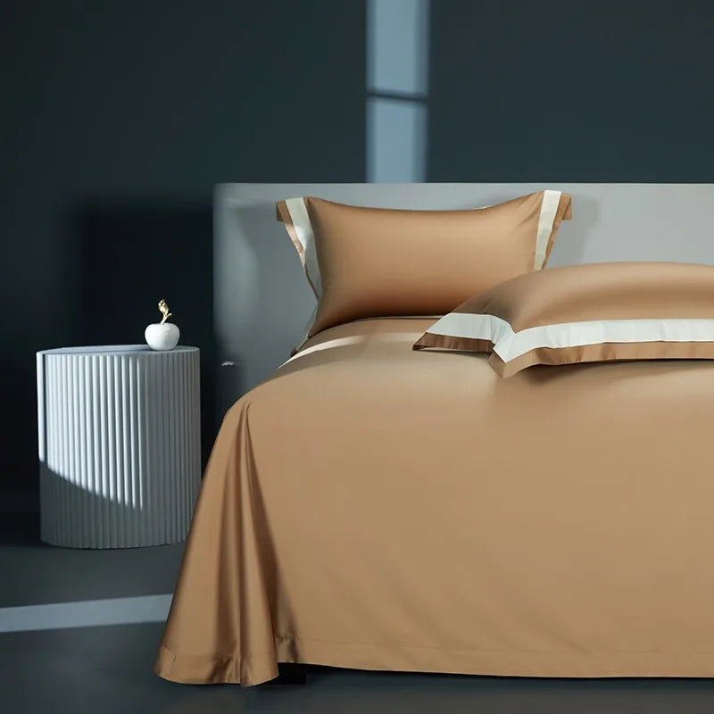 silk sheets Egyptian Cotton 4PCS Bedding Set - Brown