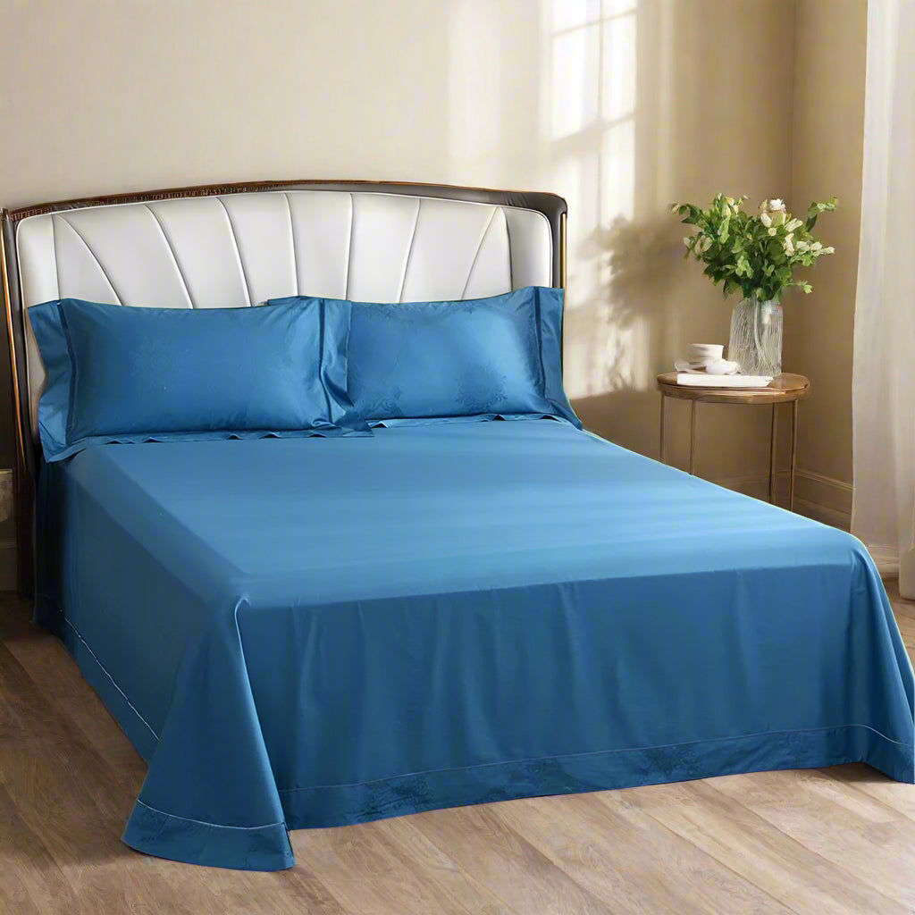 silk sheets Egyptian Cotton Jacquard Wave Bedding Set - Blue