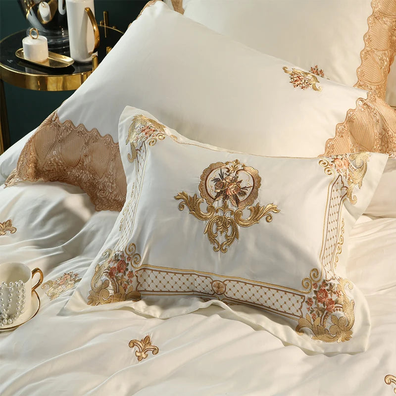 softest bed sheets 600TC Luxurious Embroidered Cotton Ruffle Quilt Cover Set