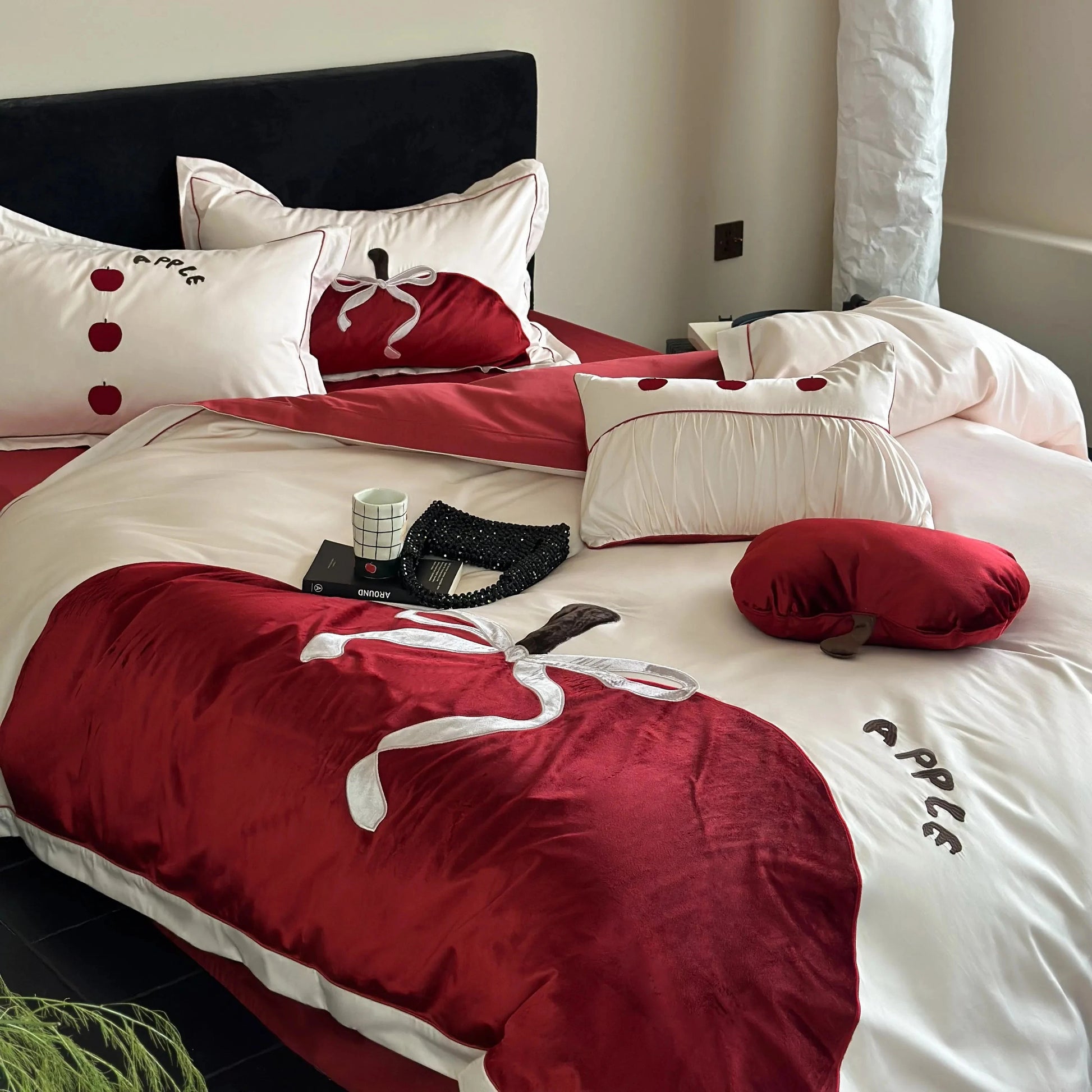 softest luxury bed sheets 800TC Egyptian Cotton Red Patchwork Gorgeous Bedding Set
