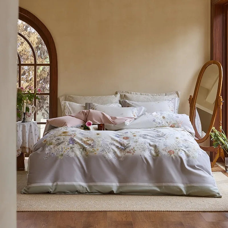 softest luxury bed sheets Soft Cotton Floral Duvet Cover Set - Purple