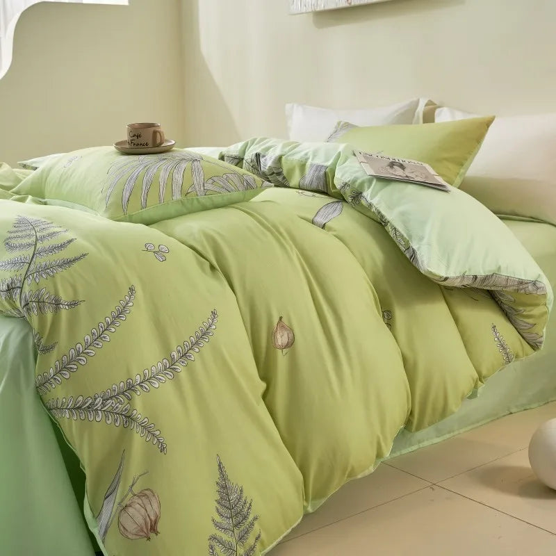 softest luxury bed sheets Ultra Soft 400TC Cotton Floral Printed Bedding Set - Light Green
